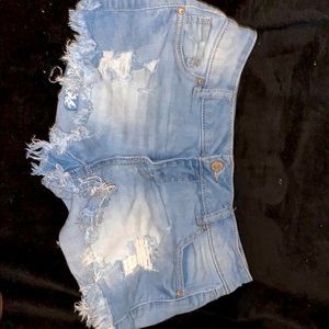 Light blue denim jean shorts
